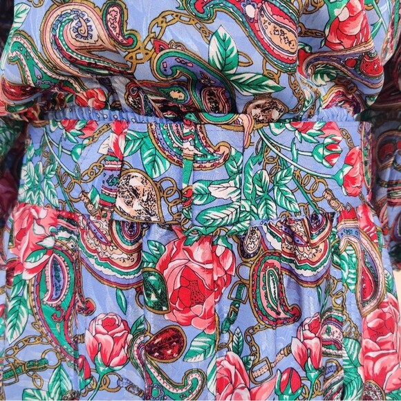 Diane Freis Vintage Blue Floral Dress With Belt Size Medium Large - Picture 3 of 11